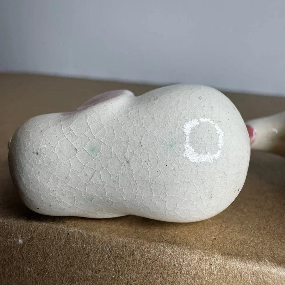 Vintage Ceramic Elephant Figurine‎ Set Mother Baby Pink Ears Crackle Glaze
